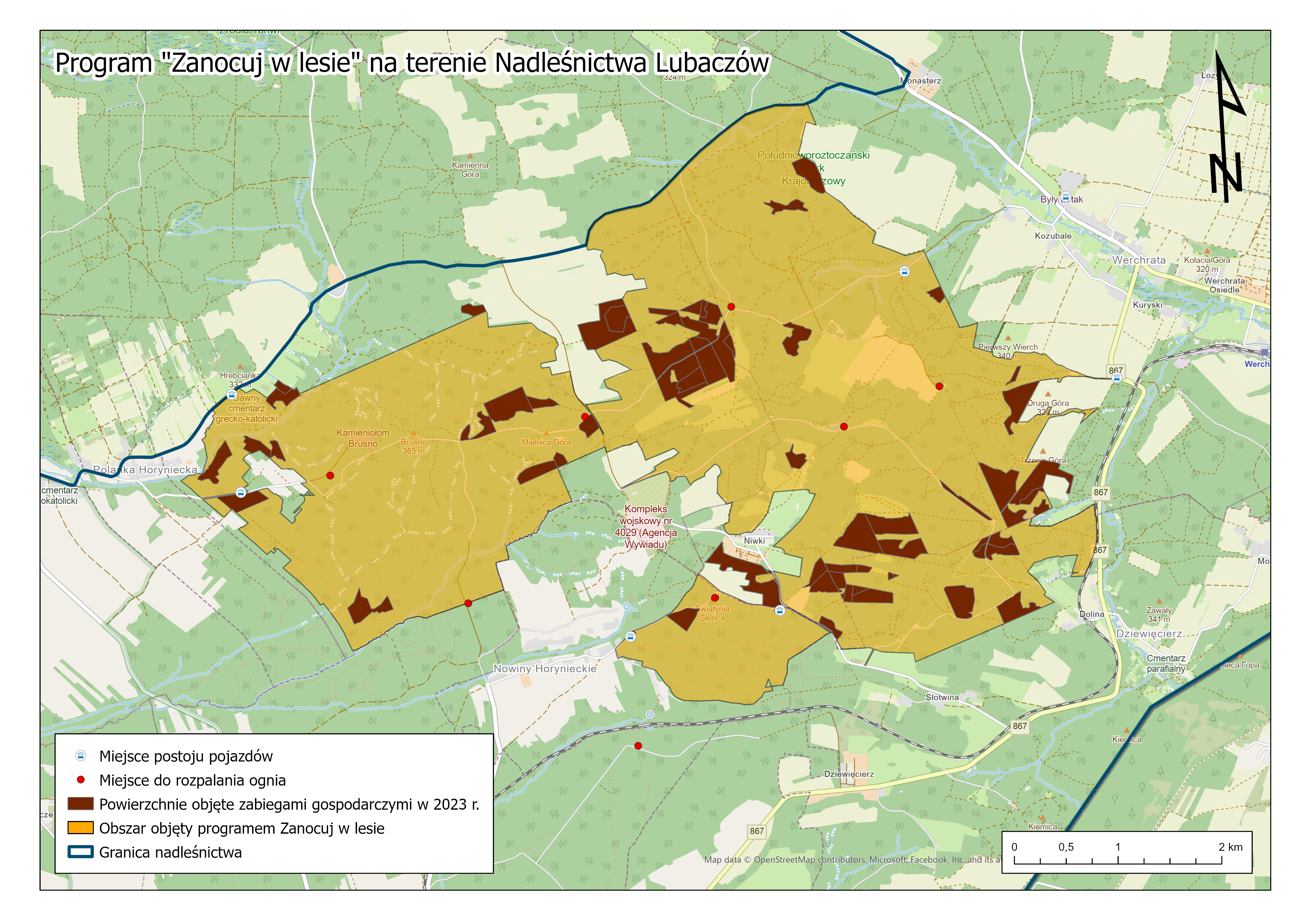 Mapa z lokalizacją obszaru objętego programem Zanocuj w lesie